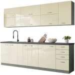 Mobilier1 - ensemble de cuisine modulaire multi cream 123 , 260x50cm, plan de travail, stratifié, led ... Mobilier1 - ensemble de cuisine modulaire multi cream 123 , 260x50cm, plan de travail, stratifié, led ...