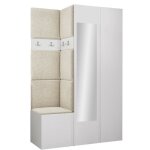 Mobilier1 - meuble d'entr�e hartford 350, blanc, 186x116x44cm, miroir, tapisserie, stratifi�, � poser, ...