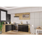Modena - cuisine complete - 210 x 150 x 82 cm - chene artisan / noir mat - plan de travail non inclus ...