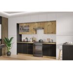 Modena - cuisine complete - 260 x 52 x 82 cm - chene artisan / noir mat - plan de travail non inclus