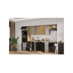 Modena - cuisine complete - 300 x 52 x 82 cm - chene artisan / noir mat - plan de travail non inclus