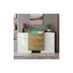 Modernluxe - buffet bas avec led - 2 portes 3 tiroirs - naturel & blanc Modernluxe - buffet bas avec led - 2 portes 3 tiroirs - naturel & blanc
