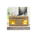Modernluxe - buffet moderne 140x35x80 cm avec 3 portes, 3 tiroirs et led, pour salon et salle  manger, ...