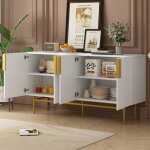 Modernluxe - buffet moderne et élégant - 4 portes avec poignées en métal doré - blanc laqué Modernluxe - buffet moderne et élégant - 4 portes avec poignées en métal doré - blanc laqué