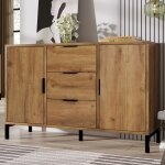 Commode avec 2 portes + 3 tiroirs + tagres rglables - naturel