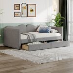 Modernluxe - lit banquette 90x200cm avec 2 tiroirs - en velours tiddy - gris