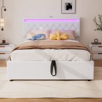 Modernluxe - lit coffre 140x200 cm en tissu lin avec led - prises usb et type - c sur le lit - avec sommier ... Modernluxe - lit coffre 140x200 cm en tissu lin avec led - prises usb et type - c sur le lit - avec sommier ...