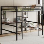 Modernluxe - lit mezzanine en fer - 140x200cm - avec bureau et 5 �tag�res - noir