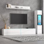 Mur tv avec rangements - meuble tv + vitrine avec led + pr�sentoir - blanc