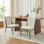 Modfu - lot de 2 chaises salle � manger scandinave, tissu beige, pi�tement m�tal noir avec d�tails dor�s, ...