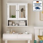 Modfu - armoire de toilette avec miroir - meuble haut mural blanc 60�20�54. 6 cm ? - scandinave - �tag�re ...
