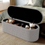 Modfu - banc de rangement 120x40x40cm, tissu teddy, gris