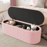 Modfu - banc de rangement 120x40x40cm, tissu teddy, rose