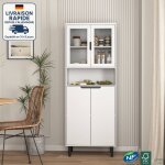 Bibliothque haute, buffet, meuble de rangement avec 4 portes en verre tremp, tagres rglables, mdf, ...
