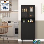 Biblioth�que haute, buffet, meuble de rangement avec 4 portes en verre tremp�, �tag�res r�glables, mdf, ...