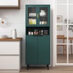 Bibliothèque haute, buffet, meuble de rangement avec 4 portes en verre trempé, étagères réglables, mdf, ... Bibliothèque haute, buffet, meuble de rangement avec 4 portes en verre trempé, étagères réglables, mdf, ...