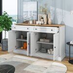 Buffet buffet 150x40x86cm commode, 2 tiroirs 4 portes, meuble de cuisine, agglomr, blanc + naturel