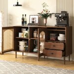 Buffet, buffet et armoire 130x75, 5x40cm avec 2 tiroirs 3 portes, commode, meuble de cuisine avec �tag�res ...