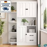 Modfu - buffet blanc 2 tiroirs 3 portes avec rangement ouvert, vitrine, meuble haut pour salon et cuisine, ... Modfu - buffet blanc 2 tiroirs 3 portes avec rangement ouvert, vitrine, meuble haut pour salon et cuisine, ...