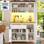 Modfu - buffet de cuisine led, vitrine de salon, meuble de rangement, �tag�res r�glables, mdf, 5 portes ...