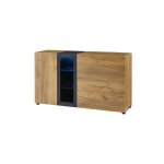 Buffet moderne avec 3 tiroirs, meuble de rangement avec vitrine en verre, console d'appoint pour salon ...