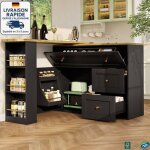 Modfu - buffet avec table de bar rotative  360, meuble de cuisine, meuble de rangement, mdf, 2 portes ...