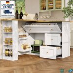 Modfu - buffet avec table de bar rotative  360, meuble de cuisine, meuble de rangement, mdf, 2 portes ...