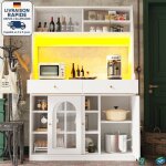 Modfu - buffet, vitrine led, avec 3 portes et 2 tiroirs, meuble de rangement de cuisine / salon, mdf, ...