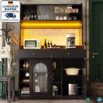 Modfu - buffet, vitrine led, avec 3 portes et 2 tiroirs, meuble de rangement de cuisine / salon, mdf, ...