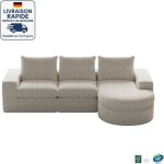 Modfu - canap� d'angle 3 places, canap� modulable en l, tissu chenille, rembourrage en mousse, canap� ...