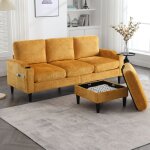 Modfu - canap d'angle 4 places 196, 5 x 75 x 77 cm avec repose - pieds, tissu chenille, avec poches ...