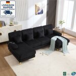 Modfu - canap� d'angle 4 places avec 4 coussins, canap� en u led, port usb, tissu velours c�tel�, 265�135�88cm ...