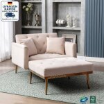 Modfu - canapé fauteuil 165x90x77 cm, dossier réglable, convertible en lit simple, velours, beige Modfu - canapé fauteuil 165x90x77 cm, dossier réglable, convertible en lit simple, velours, beige