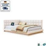Modfu - canap� - lit adulte 160x200cm, lit capitonn�, avec led, prise usb, sommier � lattes, velours, ...