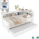 Modfu - canapé - lit en bois 90×190 / 200cm avec lit gigogne, lit enfant, prise usb et prise, sommier ... Modfu - canapé - lit en bois 90×190 / 200cm avec lit gigogne, lit enfant, prise usb et prise, sommier ...