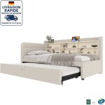 Modfu - canap� - lit enfant avec lit gigogne 90x190 / 200cm 2 personnes, avec rangement, usb + typec, ...