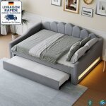 Modfu - canap� - lit led adulte 140x200cm avec lit gigogne 90x190cm, lit double, sommier � lattes rembourr�, ...