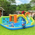 Chteau gonflable pour enfants 410 x 315 x 203 cm, toboggan, trampoline et piscine, avec soufflerie, ...