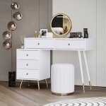 Modfu - commode 100 x 40 x 78 cm, coiffeuse, meuble de rangement, 5 tiroirs, escamotable, miroir led ...