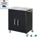 Modfu - desserte de cuisine  roulettes 2 portes, avec crochets, poignes en acier, convient pour jardin ...