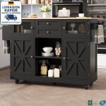 Modfu - desserte de cuisine � roulettes avec table de bar pliante, buffet, 1 tiroir + 4 portes, �tag�res ...