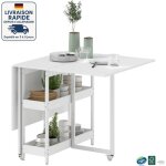 Modfu - desserte de cuisine sur roulettes en bois avec table pliante, 2 �tag�res ouvertes, desserte de ...