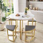 Modfu - ensemble table et chaises (5 pièces) table à manger ronde, plateau en mdf et cadre doré, moderne, ... Modfu - ensemble table et chaises (5 pièces) table à manger ronde, plateau en mdf et cadre doré, moderne, ...