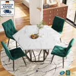 Modfu - ensemble table et chaises de salle � manger 5 pi�ces, table hexagonale et chaises en velours, ...