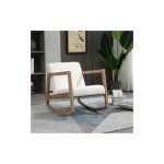 Modfu - fauteuil � bascule structure en bois, tissu teddy, int�rieur, beige
