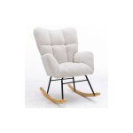 Fauteuil � bascule style mid - century en tissu bouclette blanc, assise rembourr�e capitonn�e, id�al ...