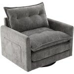 Modfu - fauteuil relax, fauteuil de chambre, pivotant � 360�, poches lat�rales, tissu chenille, gris