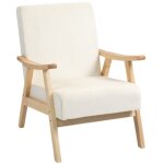 Modfu - fauteuil scandinave, pieds en bois naturel, velours (blanc crme)