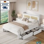 Modfu - lit adulte 140×200 cm avec sommier à lattes, lit double, tête de lit rangement, 2 tiroirs, sans ... Modfu - lit adulte 140×200 cm avec sommier à lattes, lit double, tête de lit rangement, 2 tiroirs, sans ...
