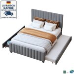 Modfu - lit adulte 90 / 140x190cm avec lit gigogne, 2 tiroirs, sommier � lattes tapiss�, sans matelas, ...
